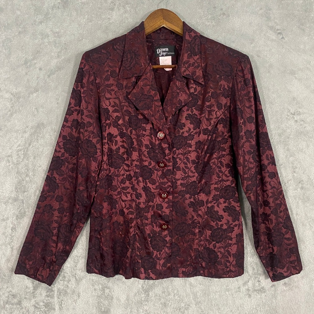 Dawn Joy Fashions Blazer Sz 11/12 Burgundy Floral Damask VTG Dark Victorian Goth